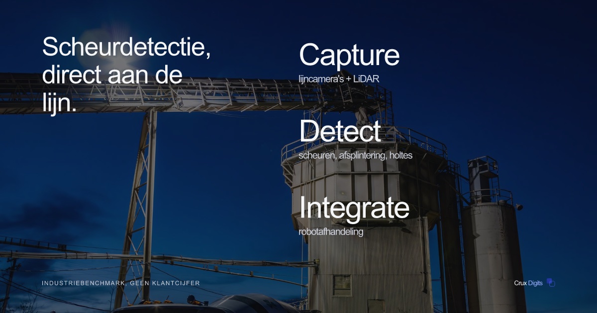 Crux Digits casestudy: AI-scheurdetectie voor prefab betonsegmenten, real-time edge-computervisie aan de productielijn.