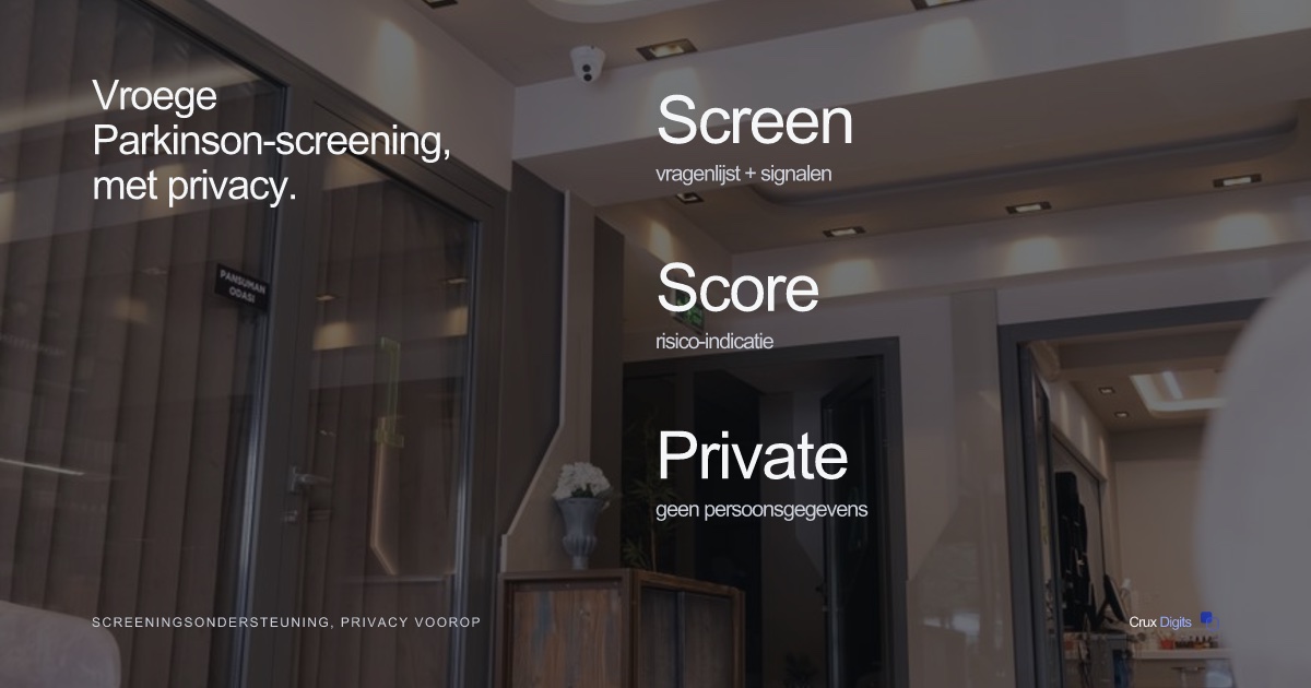 Crux Digits casestudy: Neuro Path Finder, privacyvriendelijke AI-screeningsondersteuning voor Parkinson.