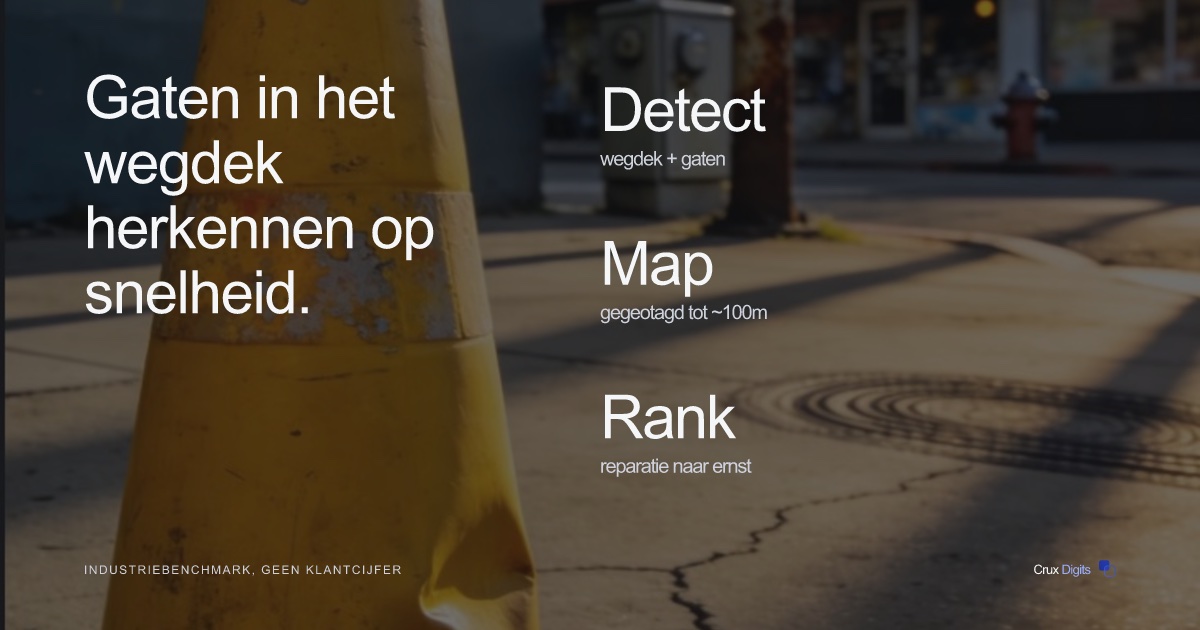 Crux Digits casestudy: AI-wegdek- en gatendetectie in real time voor infrastructuurbeheer.