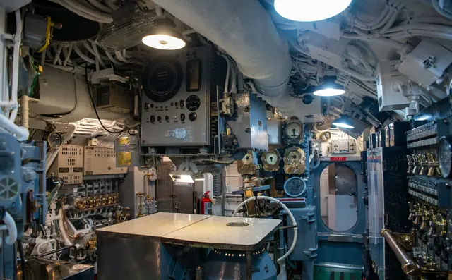 Machinery inside a ship engine room