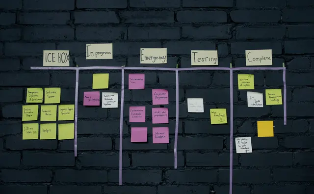 A planning wall covered in task cards