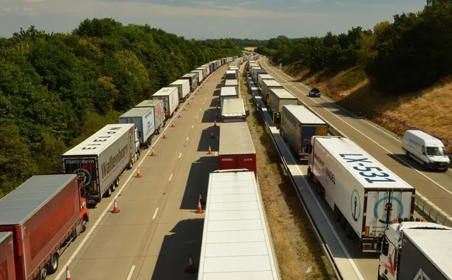 Lorries on a European motorway seen from above
